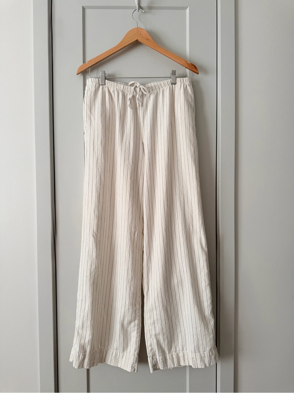 A New Day Linen Blend Striped Wide Leg Pants M Long Drawstring